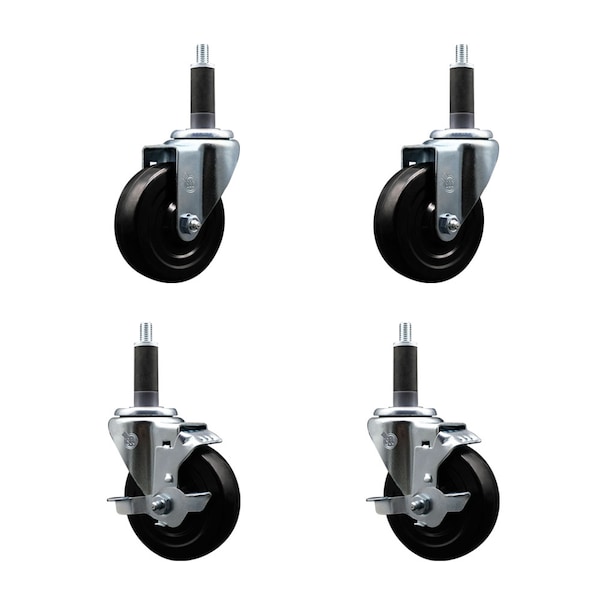 Service Caster 4'' SS Soft Rubber Wheel Swivel 1'' Expanding Stem Caster Set 2 Brakes, 4PK SCC-SSEX20S414-SRS-2-TLB-2-1 - main